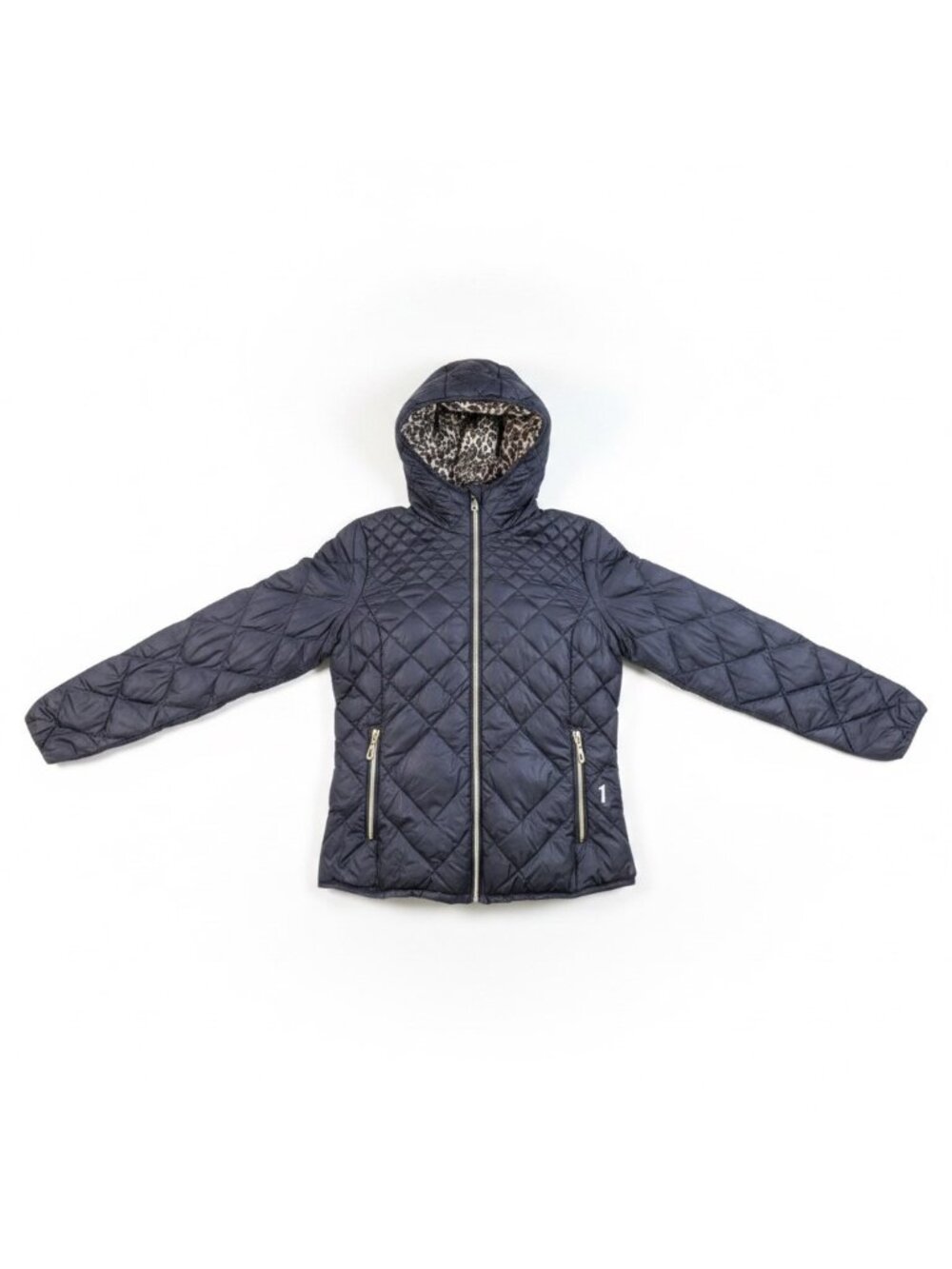 Michael Kors Womens Black Quilted Hooded Jacket Leopard Lining Size L